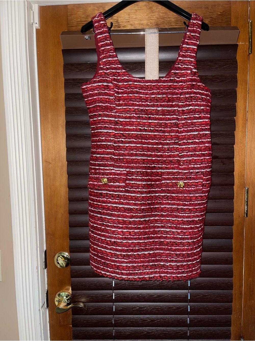 2 piece set Vici Red Tweed Mini Shift Dress with Gold Button Accents